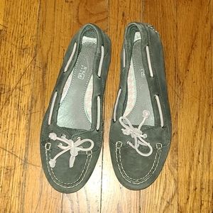 Sperry Ballet Flat Boat Shoes Grey and Pink Suede